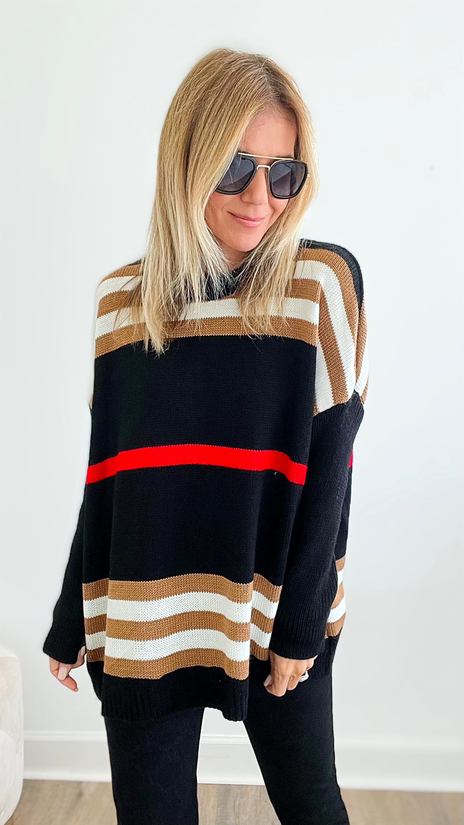 Iconic Italian Knit Pullover Sweater - Black-140 Sweaters-Yolly-Coastal Bloom Boutique, find the trendiest versions of the popular styles and looks Located in Indialantic, FL