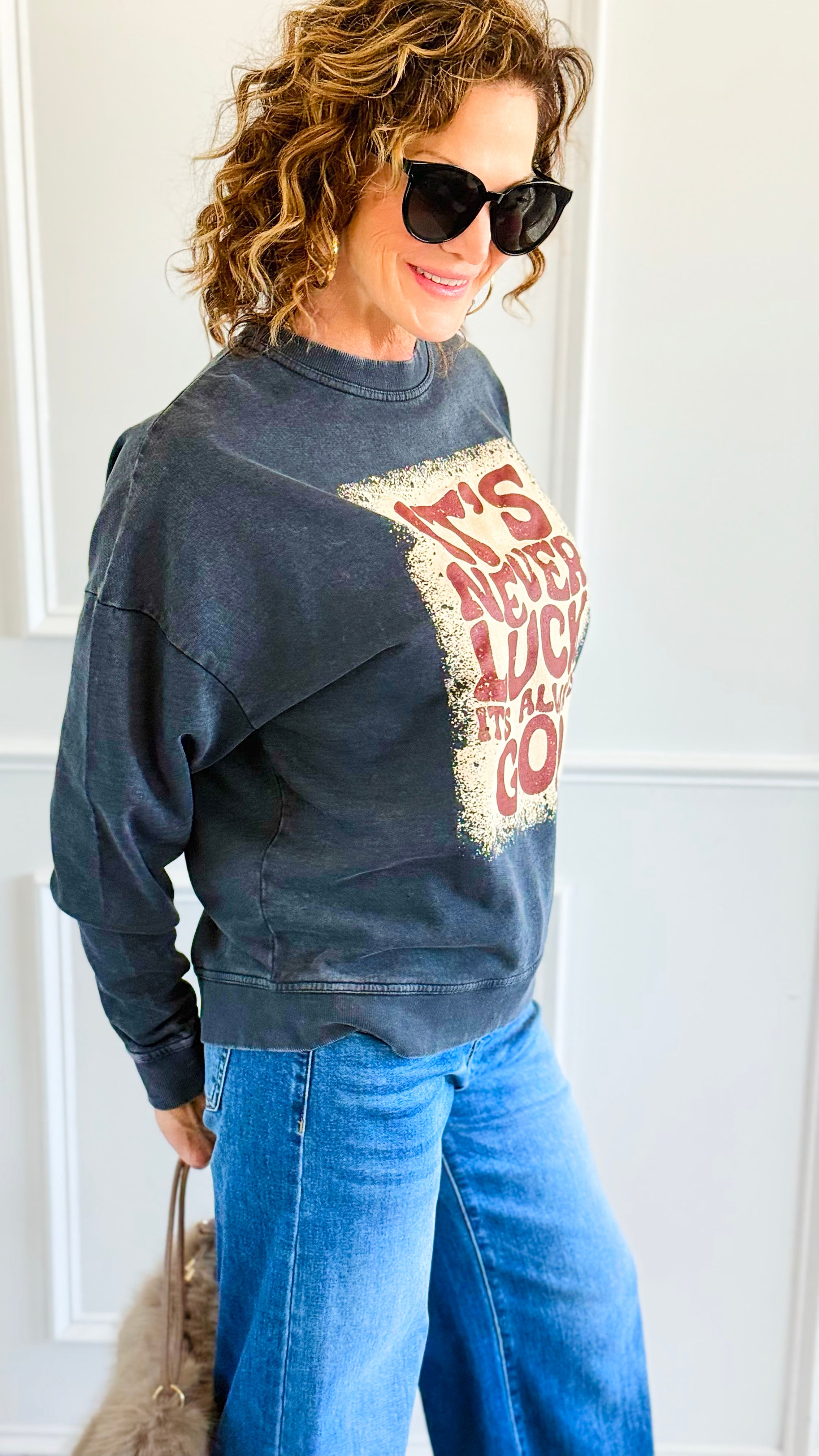 Blessed Beyond Luck Italian Sweatshirt-110 Long Sleeve Tops-FIRSTAGE-Coastal Bloom Boutique, find the trendiest versions of the popular styles and looks Located in Indialantic, FL