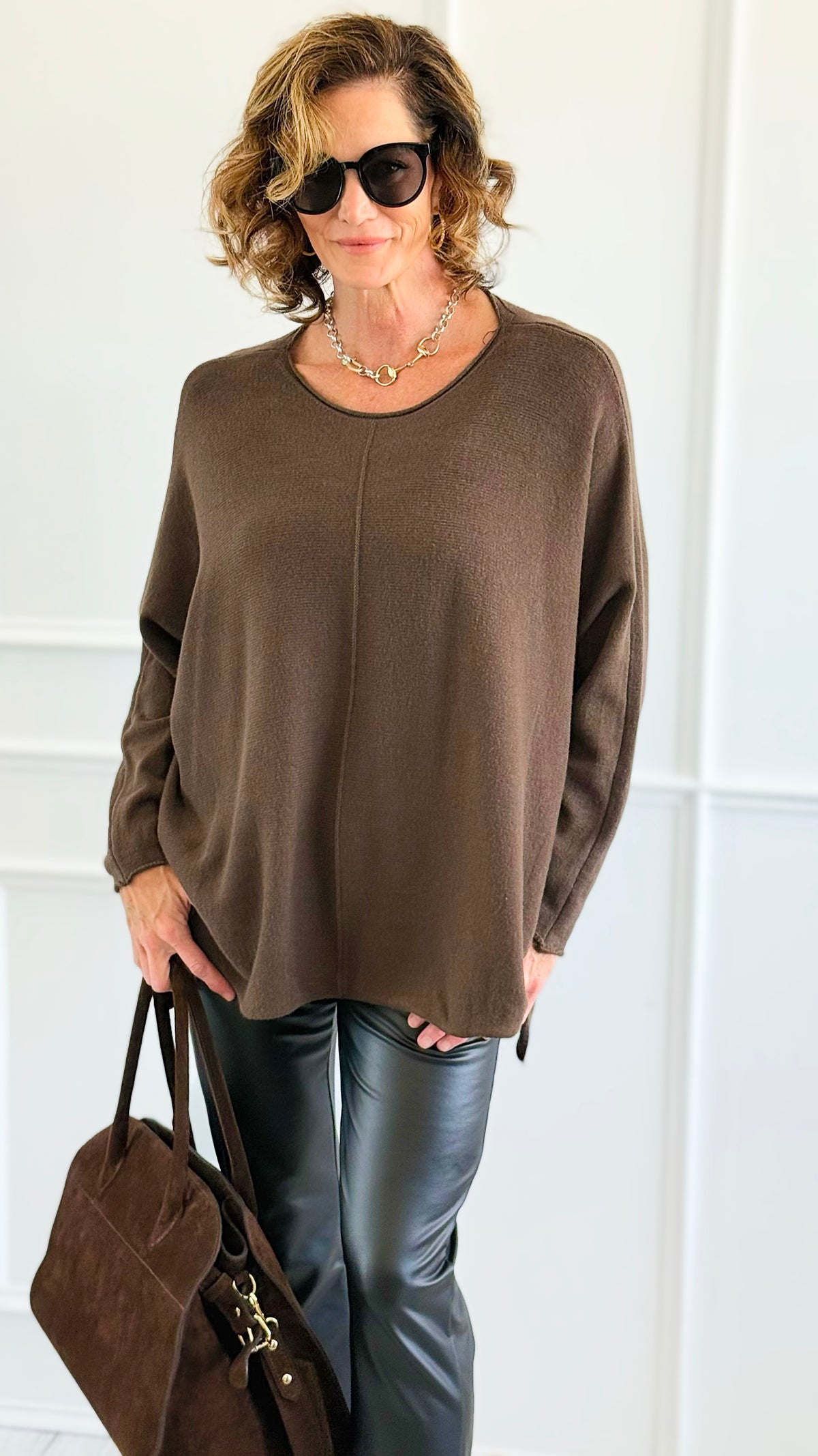 Serenity Line Italian Pullover- Brown-140 Sweaters-Aute-Coastal Bloom Boutique, find the trendiest versions of the popular styles and looks Located in Indialantic, FL