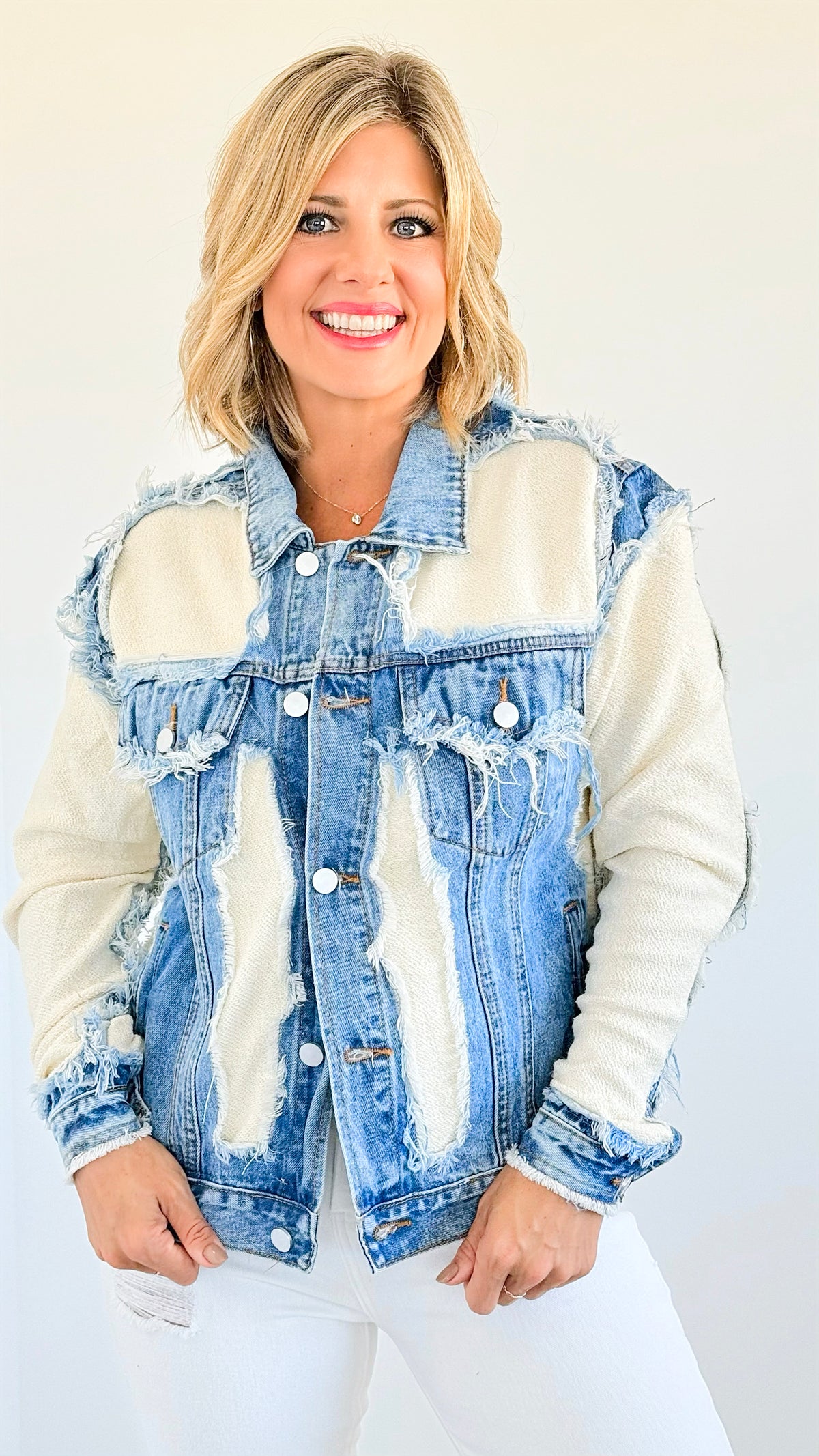 Vintage Frayed Denim Jacket-160 Jackets-litaga-Coastal Bloom Boutique, find the trendiest versions of the popular styles and looks Located in Indialantic, FL