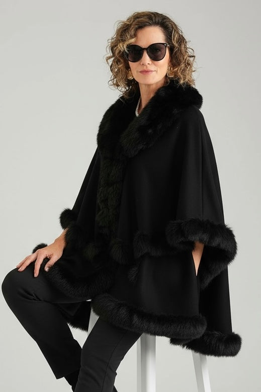 Winter Reverie Faux Fur Cape - Black-160 Jackets-NYW-Coastal Bloom Boutique, find the trendiest versions of the popular styles and looks Located in Indialantic, FL