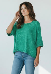 Coastal Crinkle Oversized Tee- Forest-110 short Sleeve Top-Zenana-Coastal Bloom Boutique, find the trendiest versions of the popular styles and looks Located in Indialantic, FL