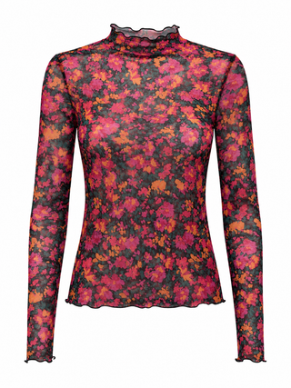 Slim Fit Floral Print Mesh Top