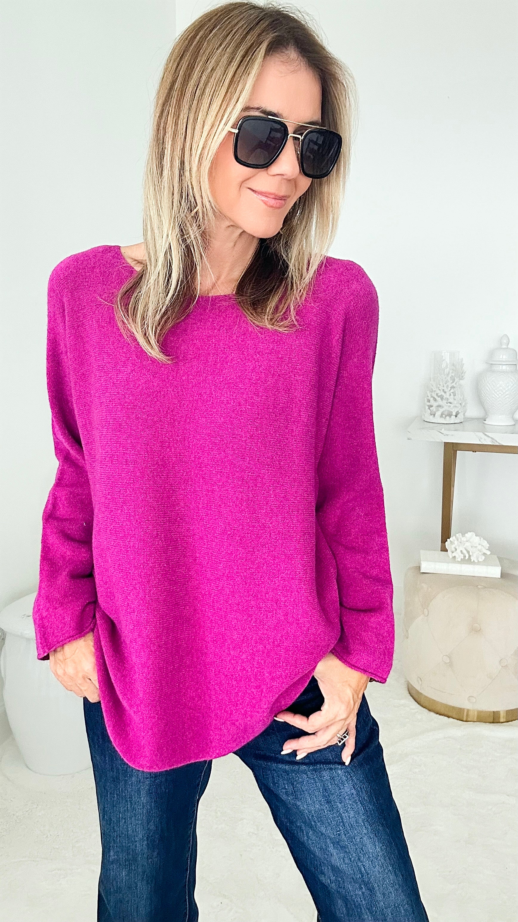 Soho Italian Boatneck Pullover - Magenta-140 Sweaters-Germany-Coastal Bloom Boutique, find the trendiest versions of the popular styles and looks Located in Indialantic, FL