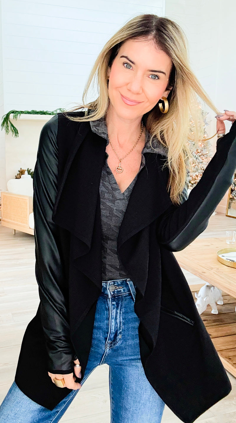 Vegan Leather Sleeve Waterfall Jacket-160 Jackets-Mono B-Coastal Bloom Boutique, find the trendiest versions of the popular styles and looks Located in Indialantic, FL