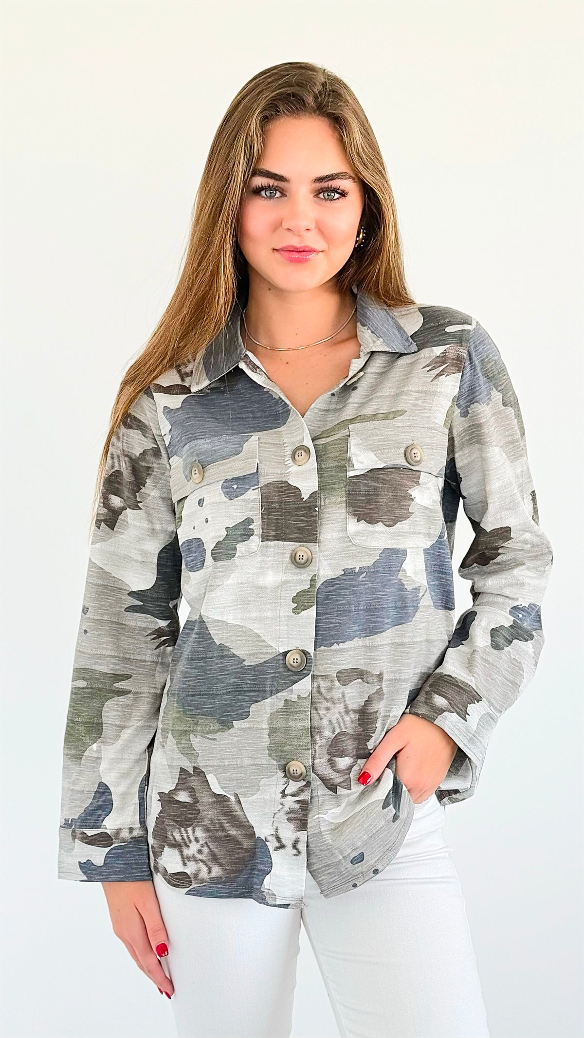 Hidden Oasis Button-Up Top-130 Long Sleeve Tops-mystree-Coastal Bloom Boutique, find the trendiest versions of the popular styles and looks Located in Indialantic, FL