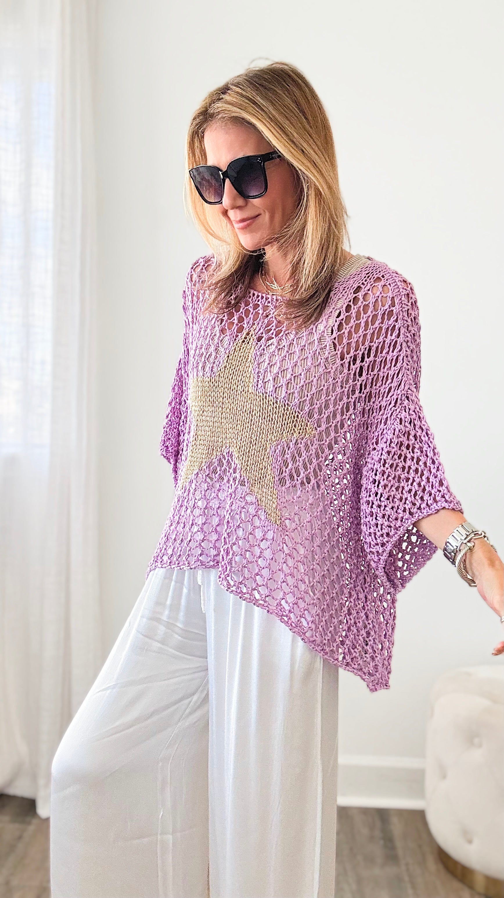 Shining Star Italian Chain Sweater - Lavander-140 Sweaters-Italianissimo-Coastal Bloom Boutique, find the trendiest versions of the popular styles and looks Located in Indialantic, FL