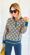 Tri-Bloom Zip Mock Sweater-Peacock Blue Multi-140 Sweaters-&MERCI-Coastal Bloom Boutique, find the trendiest versions of the popular styles and looks Located in Indialantic, FL