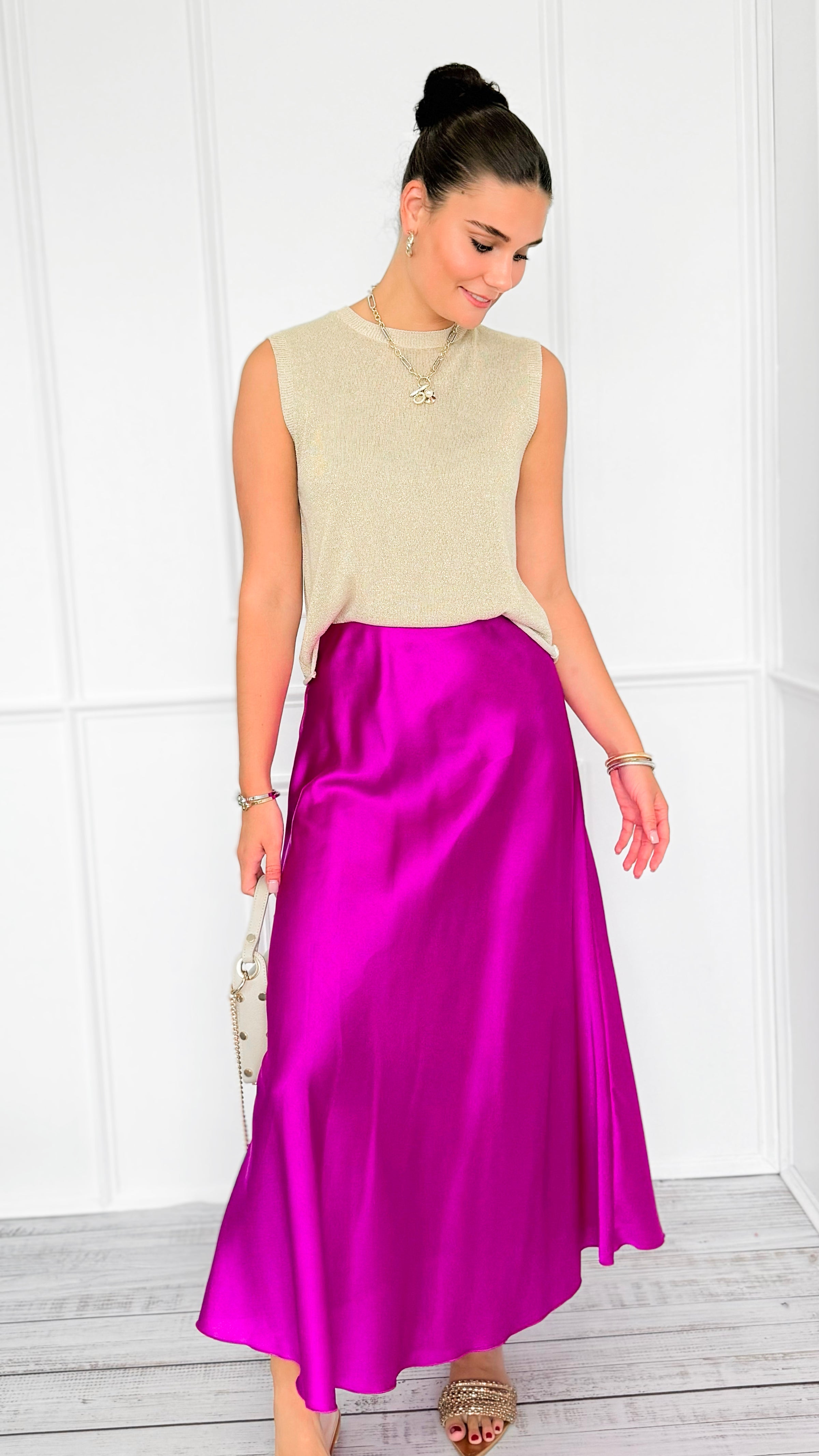 Isabella Italian Skirt- Magenta-170 Bottoms-SEE YOU IN ROME-Coastal Bloom Boutique, find the trendiest versions of the popular styles and looks Located in Indialantic, FL