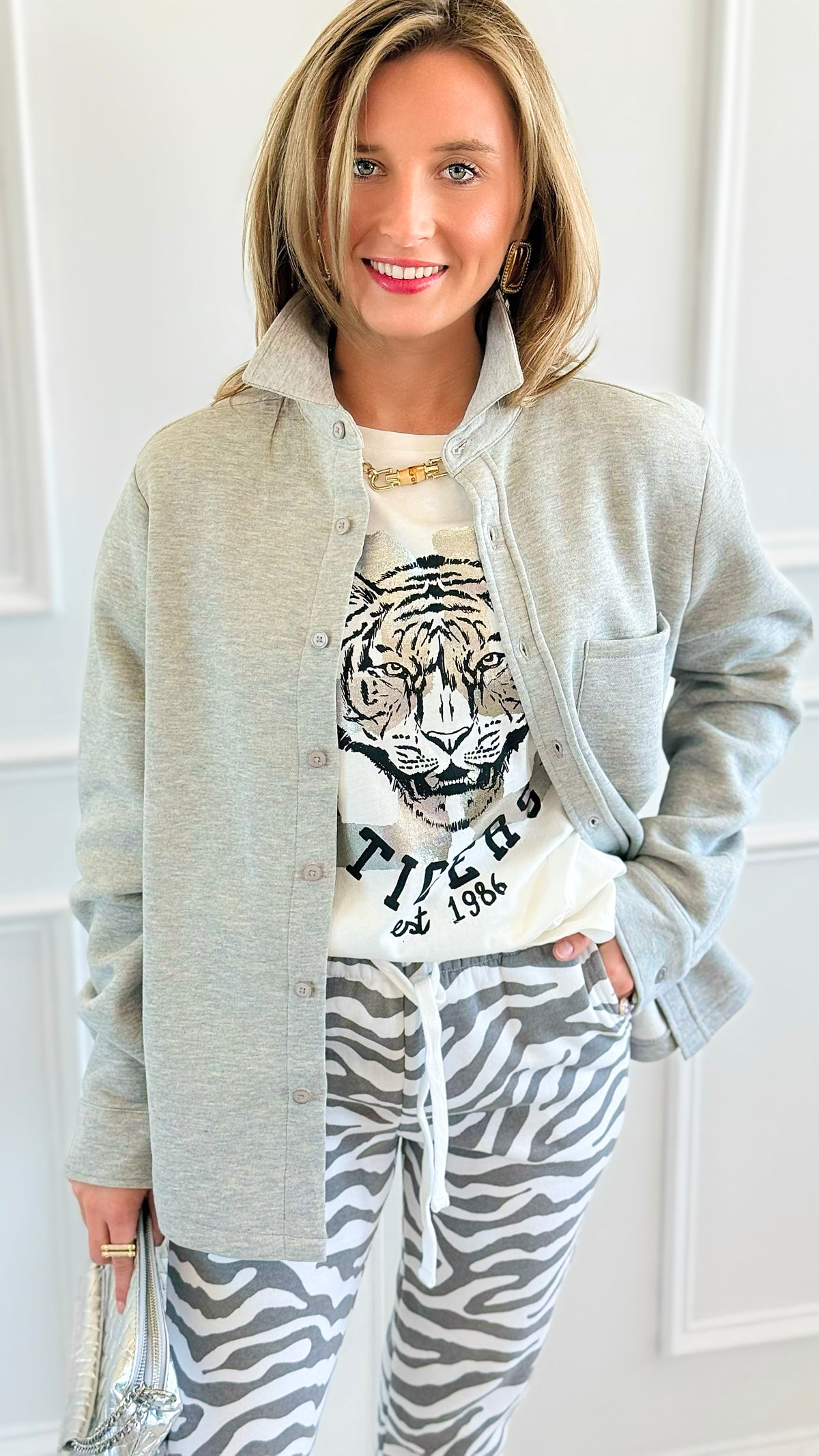 Eileen Fall Shacket - Heather Grey-160 Jackets-Rosio-Coastal Bloom Boutique, find the trendiest versions of the popular styles and looks Located in Indialantic, FL