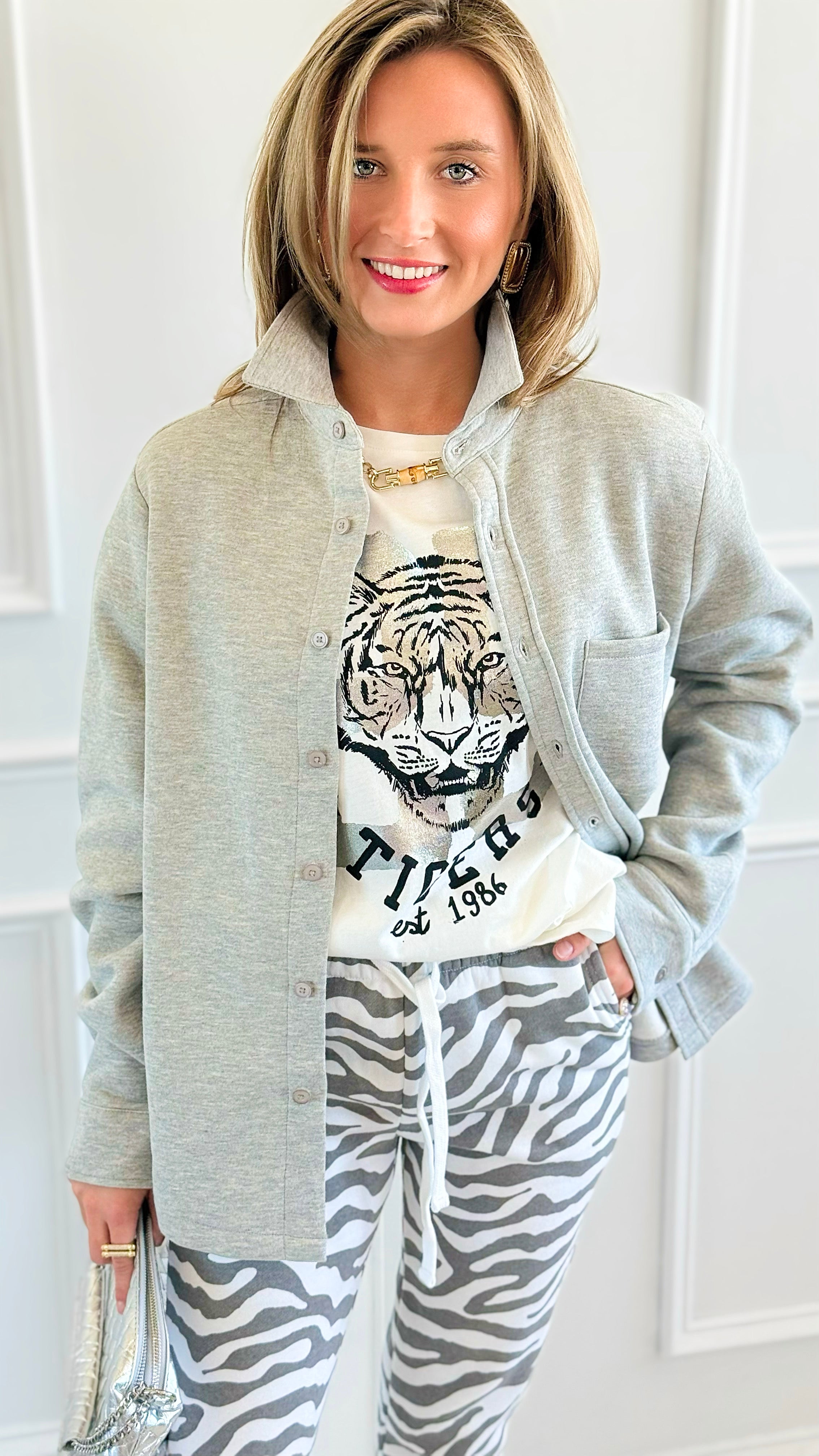 Eileen Fall Shacket - Heather Grey-160 Jackets-Rosio-Coastal Bloom Boutique, find the trendiest versions of the popular styles and looks Located in Indialantic, FL