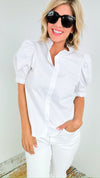 Classic Charm Puff Sleeve Top - White-130 Long Sleeve Tops-SUGARLIPS-Coastal Bloom Boutique, find the trendiest versions of the popular styles and looks Located in Indialantic, FL