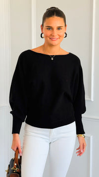 Sunday Muse Dolman Knit Sweater - Black-140 Sweaters-she + sky-Coastal Bloom Boutique, find the trendiest versions of the popular styles and looks Located in Indialantic, FL