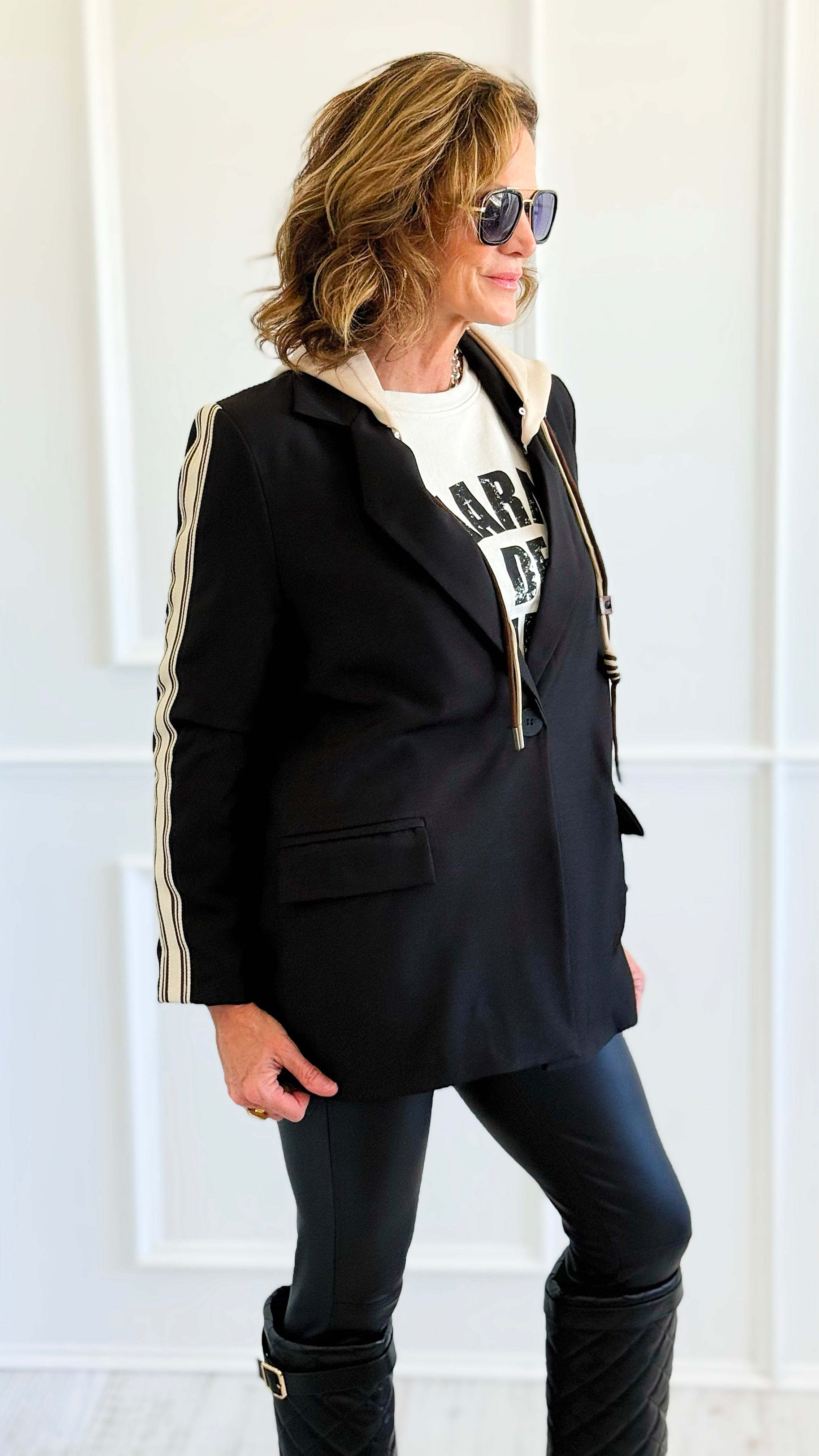 Remix Italian Hooded Blazer-Black-160 Jackets-TATTOO Z-Coastal Bloom Boutique, find the trendiest versions of the popular styles and looks Located in Indialantic, FL