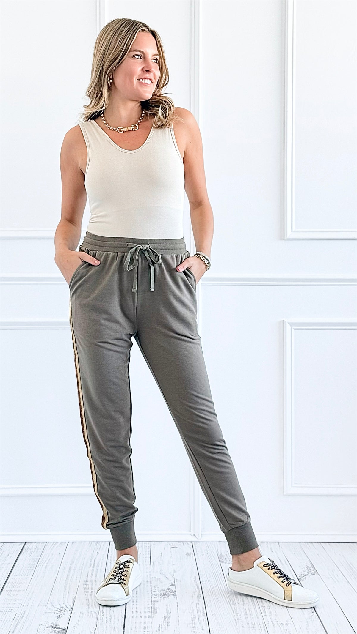 Striped Side Jogger Pants-180 Joggers-mystree-Coastal Bloom Boutique, find the trendiest versions of the popular styles and looks Located in Indialantic, FL