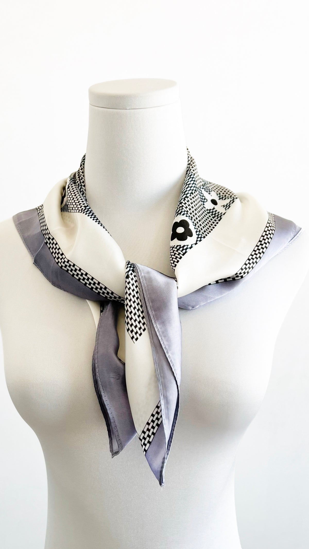 Flower & Square Scarf - Grey-260 Other Accessories-ICCO ACCESSORIES-Coastal Bloom Boutique, find the trendiest versions of the popular styles and looks Located in Indialantic, FL