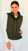 Warm Intentions Zip Puffer Vest - Dark Olive-160 Jackets-Zenana-Coastal Bloom Boutique, find the trendiest versions of the popular styles and looks Located in Indialantic, FL
