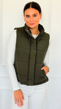 Warm Intentions Zip Puffer Vest - Dark Olive-160 Jackets-Zenana-Coastal Bloom Boutique, find the trendiest versions of the popular styles and looks Located in Indialantic, FL