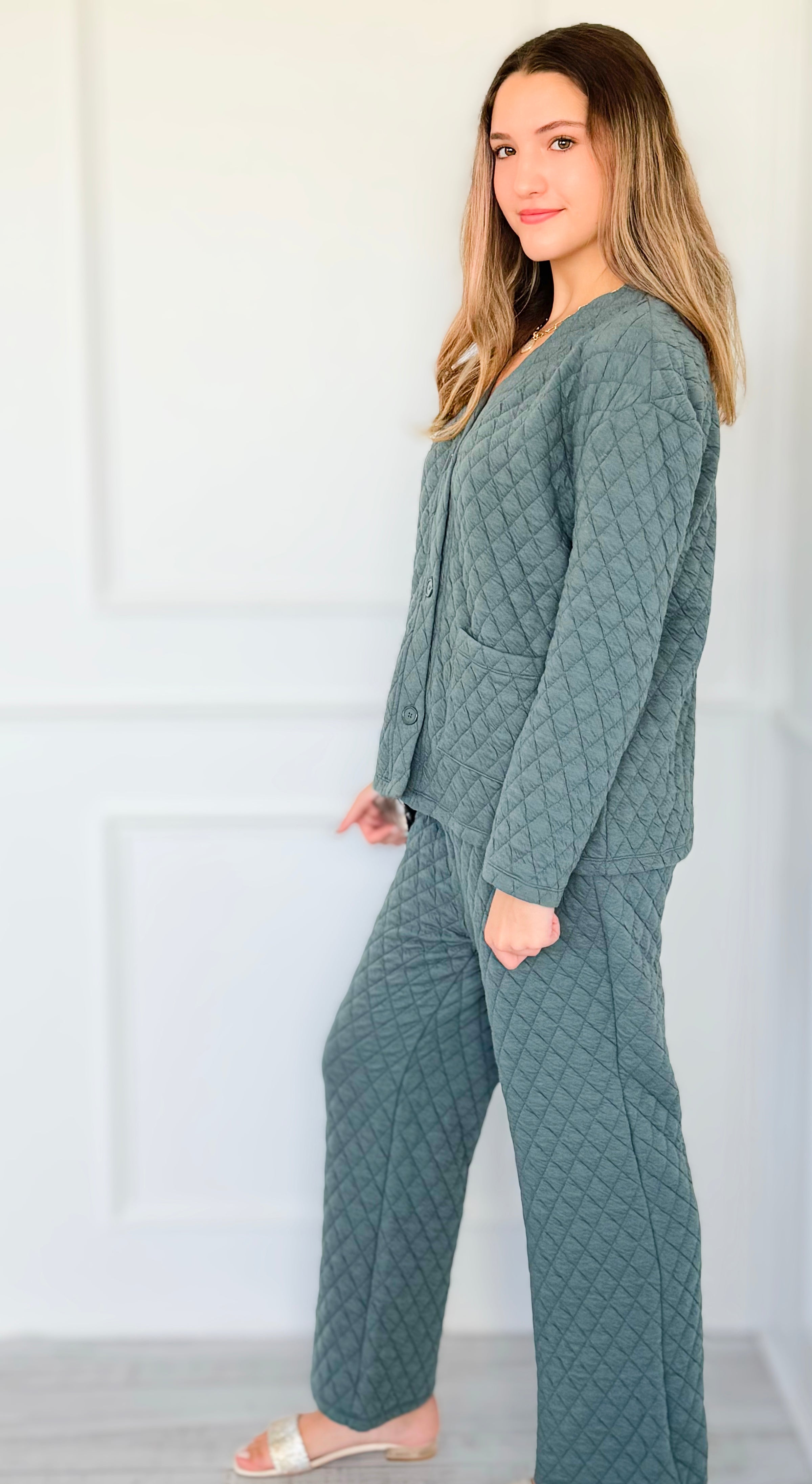 Quilted Jacket and Pants Set - Ash Jade-210 Loungewear/Sets-Zenana-Coastal Bloom Boutique, find the trendiest versions of the popular styles and looks Located in Indialantic, FL