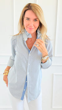 Italian Amelia Amore Di Righe Ruffle Blouse-110 Long Sleeve Tops-Italianissimo-Coastal Bloom Boutique, find the trendiest versions of the popular styles and looks Located in Indialantic, FL
