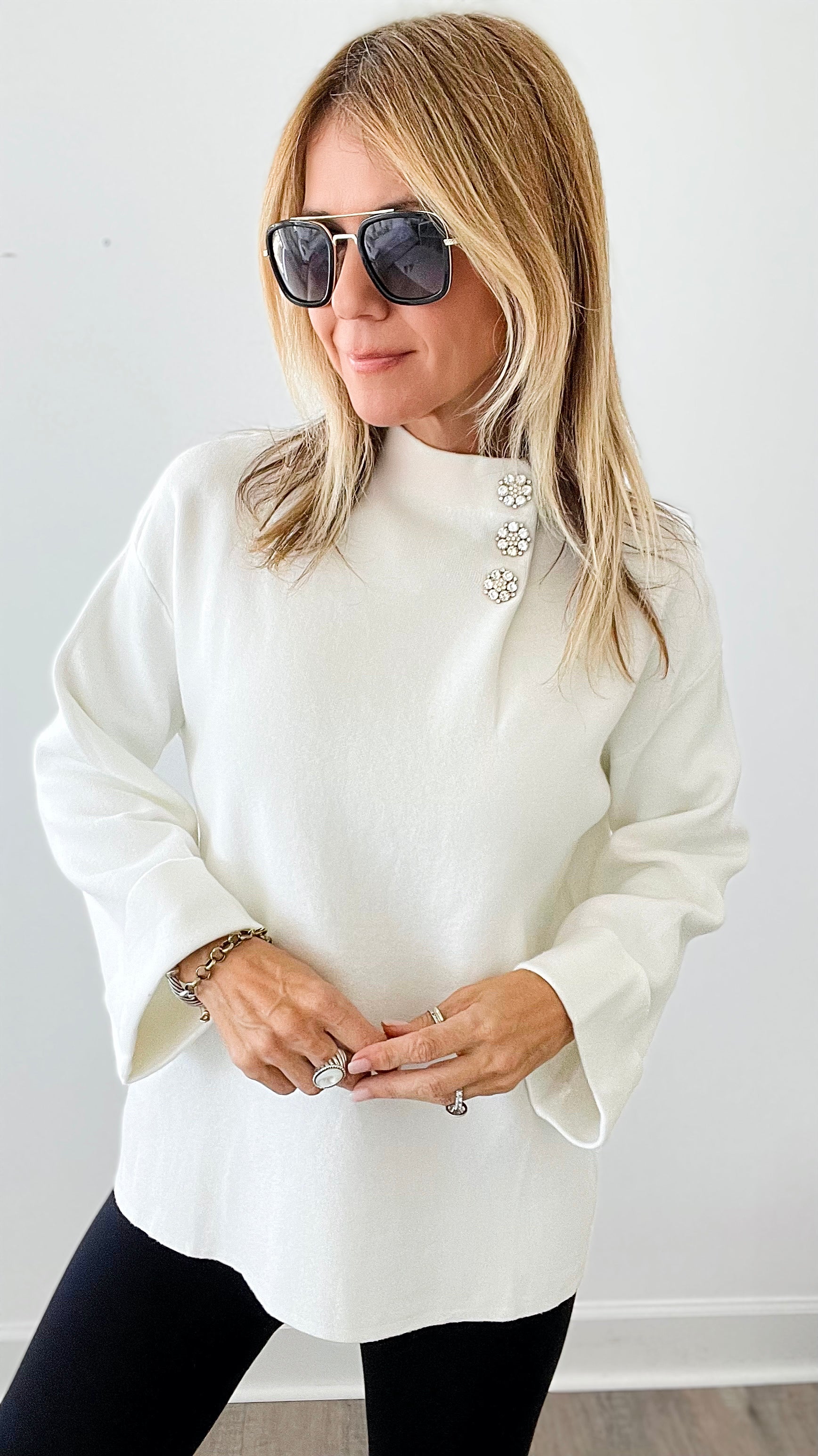 Bejeweled Italian Sweater - Ivory-140 Sweaters-Germany-Coastal Bloom Boutique, find the trendiest versions of the popular styles and looks Located in Indialantic, FL