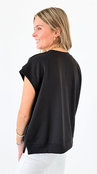 Scuba Chic Knit Top - Black-110 Short Sleeve Tops-Zenana-Coastal Bloom Boutique, find the trendiest versions of the popular styles and looks Located in Indialantic, FL