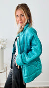 Quilted Velvet Solid Jacket - Turquoise-160 Jackets-ROUSSEAU-Coastal Bloom Boutique, find the trendiest versions of the popular styles and looks Located in Indialantic, FL