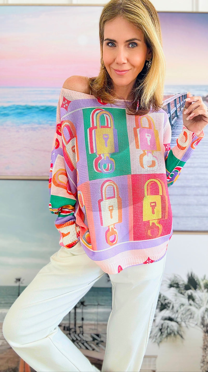 Locked Away Italian St Tropez Sweater - Colorful-140 Sweaters-Italianissimo-Coastal Bloom Boutique, find the trendiest versions of the popular styles and looks Located in Indialantic, FL