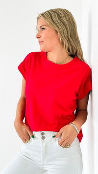 Effortless Essential Tee - Ruby-110 Short Sleeve Tops-Zenana-Coastal Bloom Boutique, find the trendiest versions of the popular styles and looks Located in Indialantic, FL