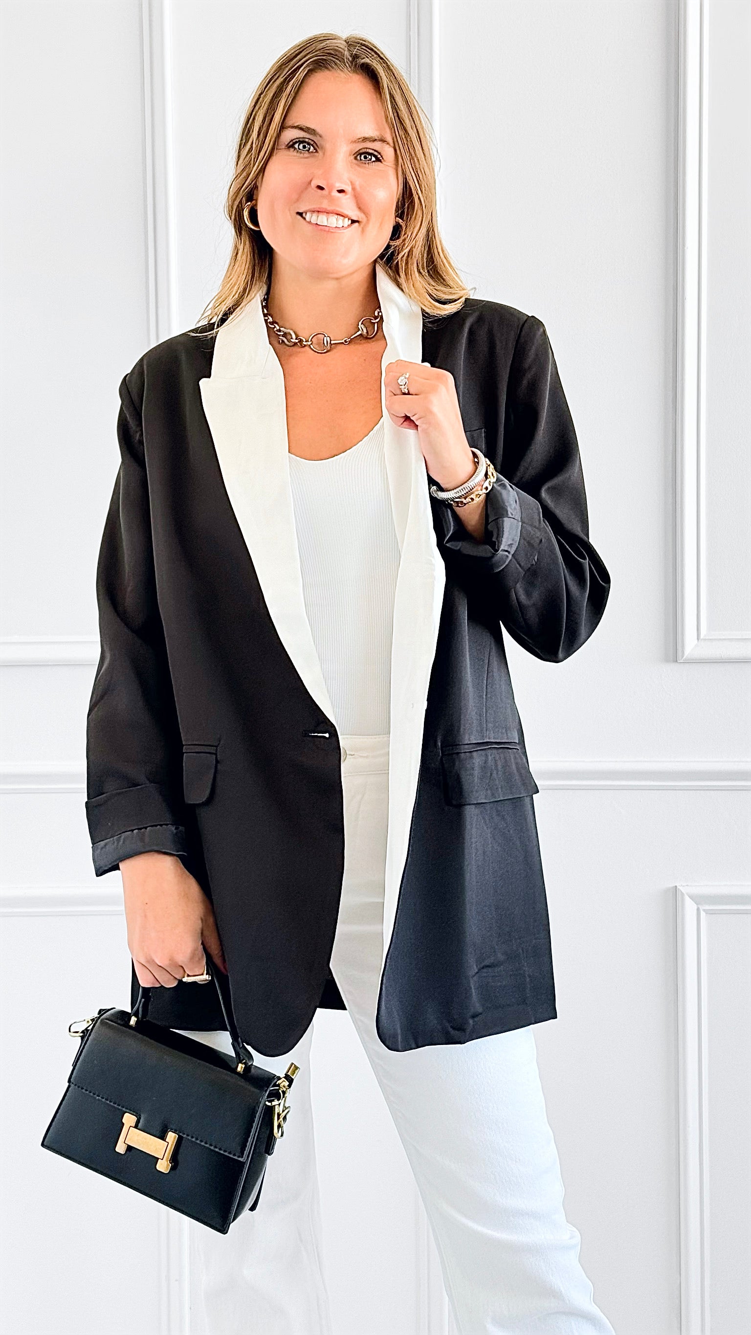 Glam Tuxedo Blazer-160 Jackets-Rousseau-Coastal Bloom Boutique, find the trendiest versions of the popular styles and looks Located in Indialantic, FL