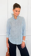 Italian Amelia Amore Di Righe Ruffle Blouse-110 Long Sleeve Tops-Italianissimo-Coastal Bloom Boutique, find the trendiest versions of the popular styles and looks Located in Indialantic, FL