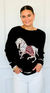 Equestrian Parade Italian Sweater- Black-140 Sweaters-K2-Coastal Bloom Boutique, find the trendiest versions of the popular styles and looks Located in Indialantic, FL