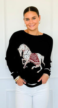 Equestrian Parade Italian Sweater- Black-140 Sweaters-K2-Coastal Bloom Boutique, find the trendiest versions of the popular styles and looks Located in Indialantic, FL
