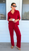 Chic & Cozy Eileen French Terry Pant Set - Cranberry-210 Loungewear/sets-EC COLLECTION INC-Coastal Bloom Boutique, find the trendiest versions of the popular styles and looks Located in Indialantic, FL