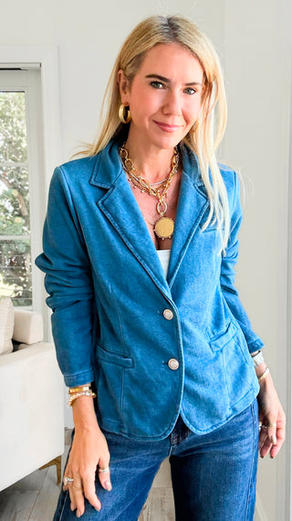 The Ini Washed Italian Blazer - Medium Denim Blue