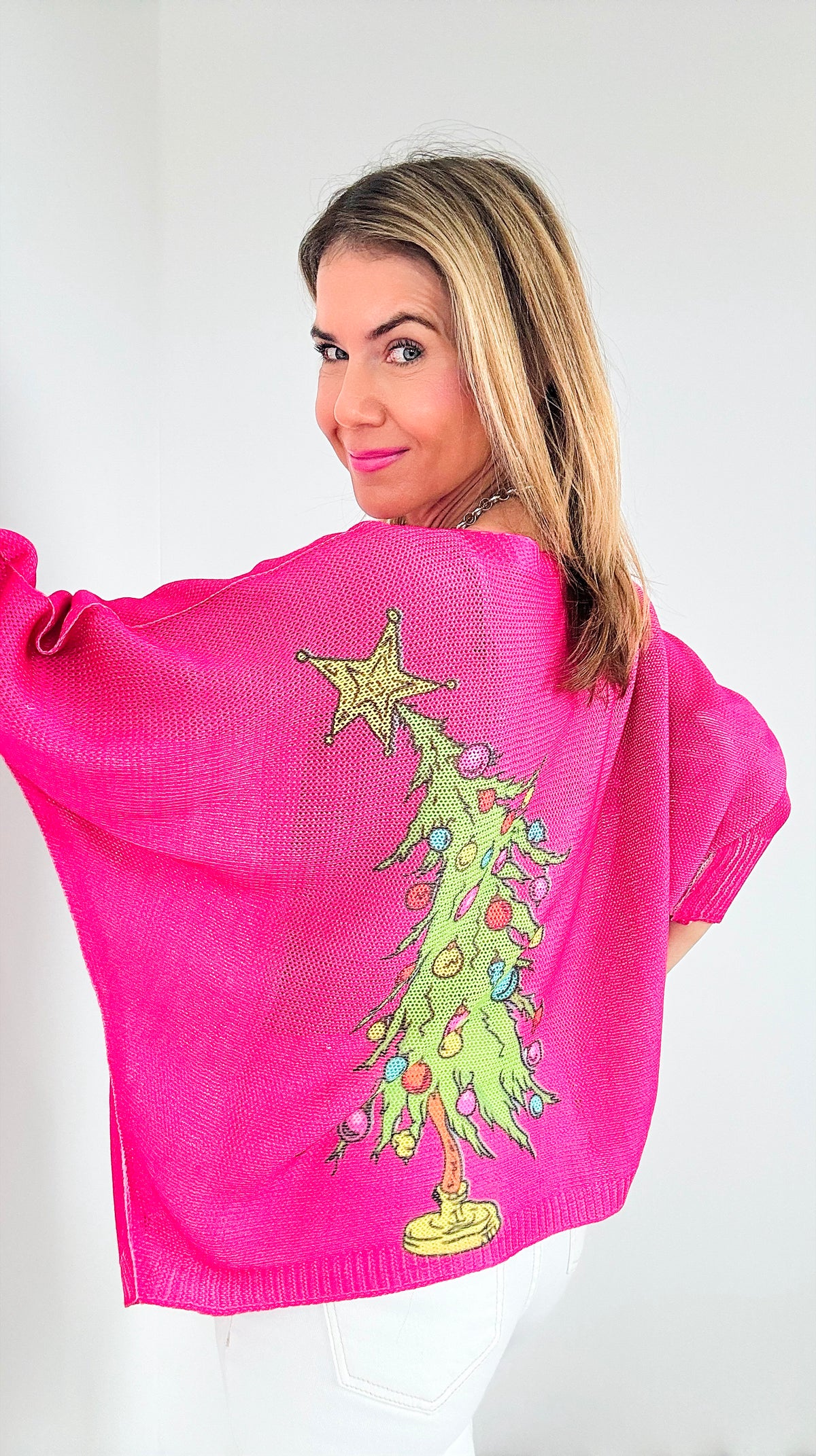 Shop Greenmas Tree Italian St Tropez Knit - Pink Damage-140 Sweaters-Italianissimo-Coastal Bloom Boutique, find the trendiest versions of the popular styles and looks Located in Indialantic, FL