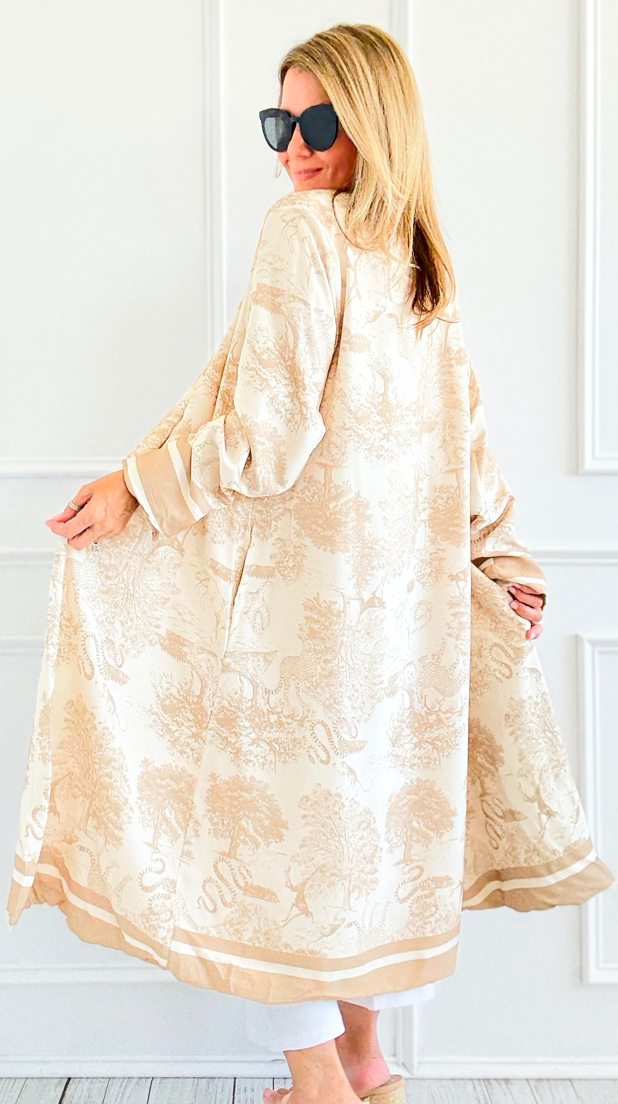 Adorable Italian Long Jacket- Beige-160 Jackets-K2-Coastal Bloom Boutique, find the trendiest versions of the popular styles and looks Located in Indialantic, FL