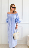 Double Ruffle Charm Italian Dress - Blue-200 dresses/jumpsuits/rompers-Italianissimo-Coastal Bloom Boutique, find the trendiest versions of the popular styles and looks Located in Indialantic, FL
