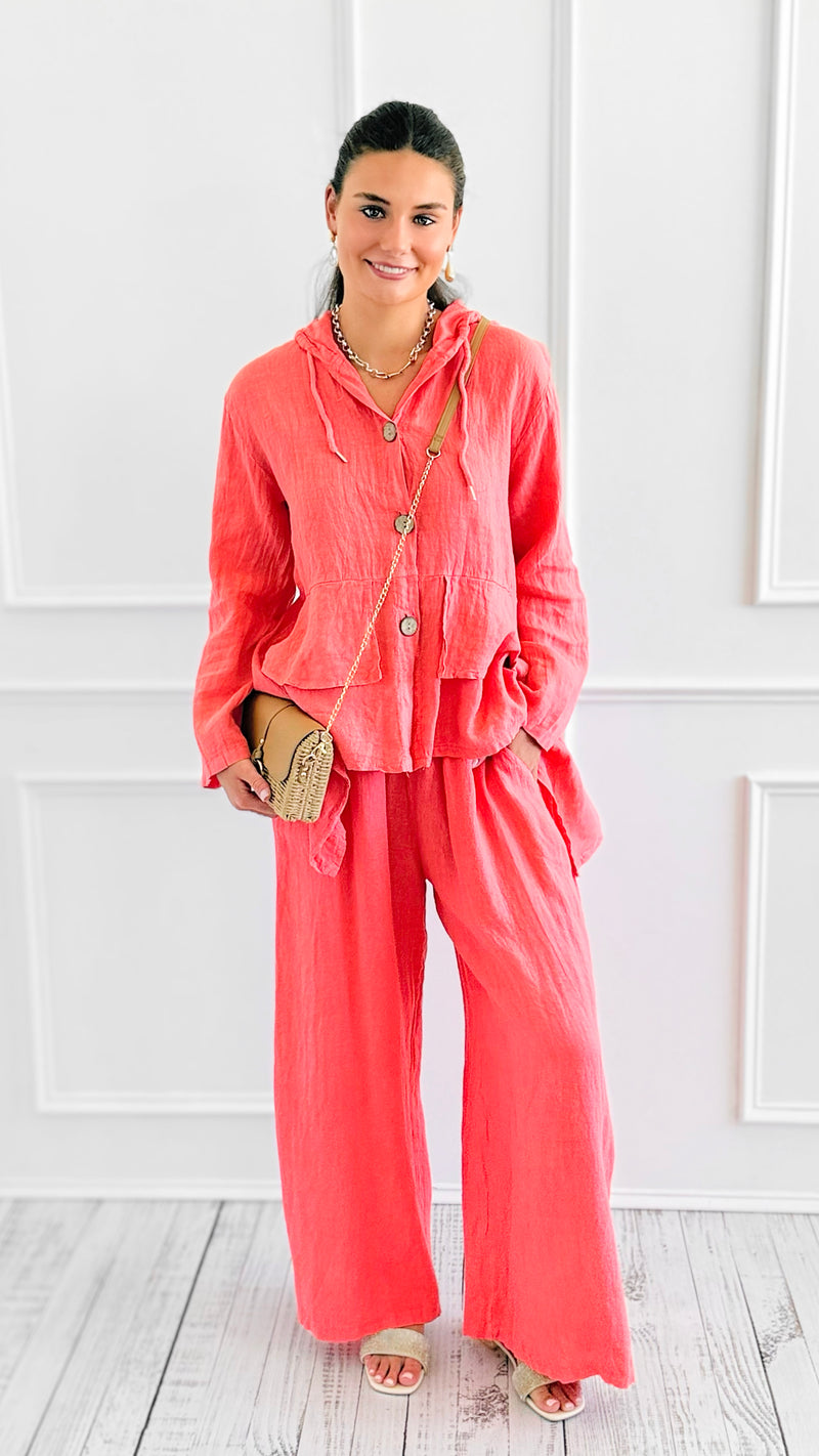 Seaside Sway Italian Linen Pants-Coral-100 Pants-FIORE-Coastal Bloom Boutique, find the trendiest versions of the popular styles and looks Located in Indialantic, FL