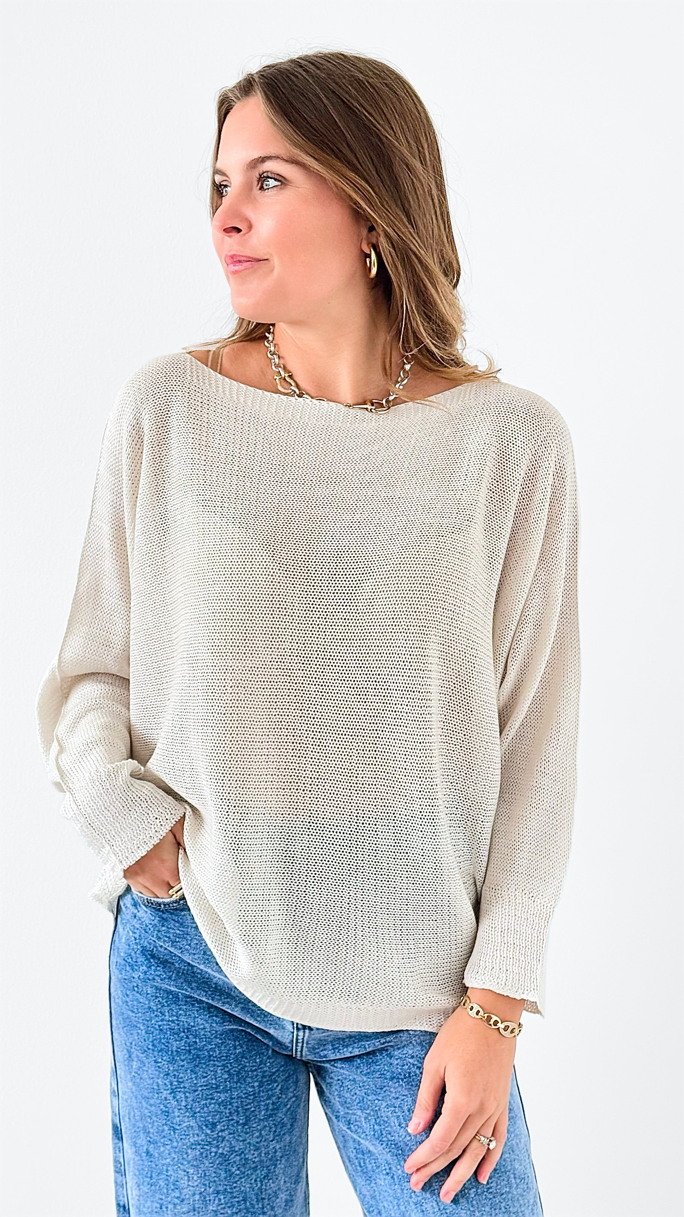 St Tropez Italian Pullover- Ivory-140 Sweaters-Italianissimo-Coastal Bloom Boutique, find the trendiest versions of the popular styles and looks Located in Indialantic, FL