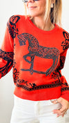 Rich in Orange Equestrian Iridescent Horsebit Sweater-140 Sweaters-Chasing Bandits-Coastal Bloom Boutique, find the trendiest versions of the popular styles and looks Located in Indialantic, FL