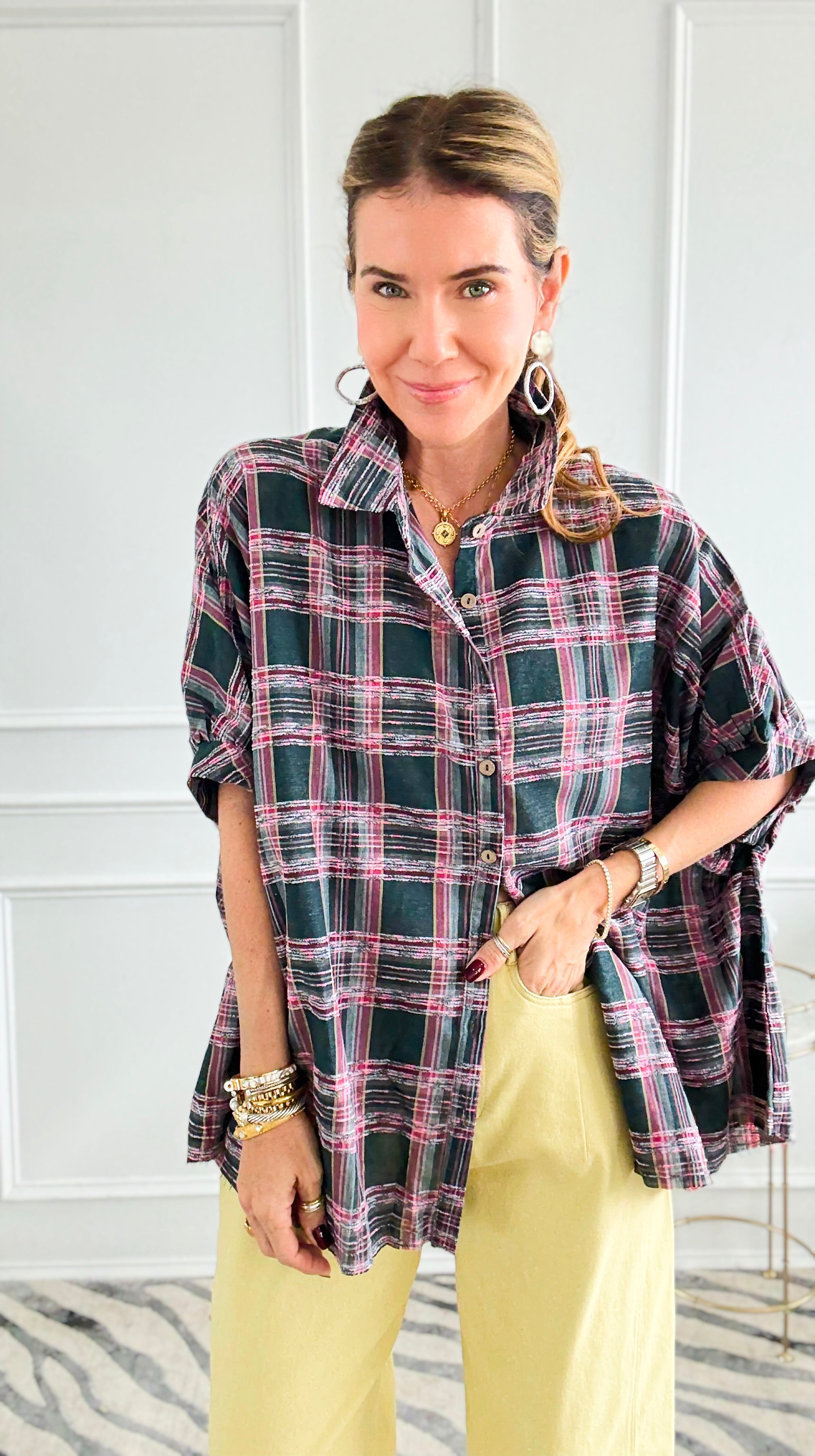 Cool & Collected Plaid Button Down Top