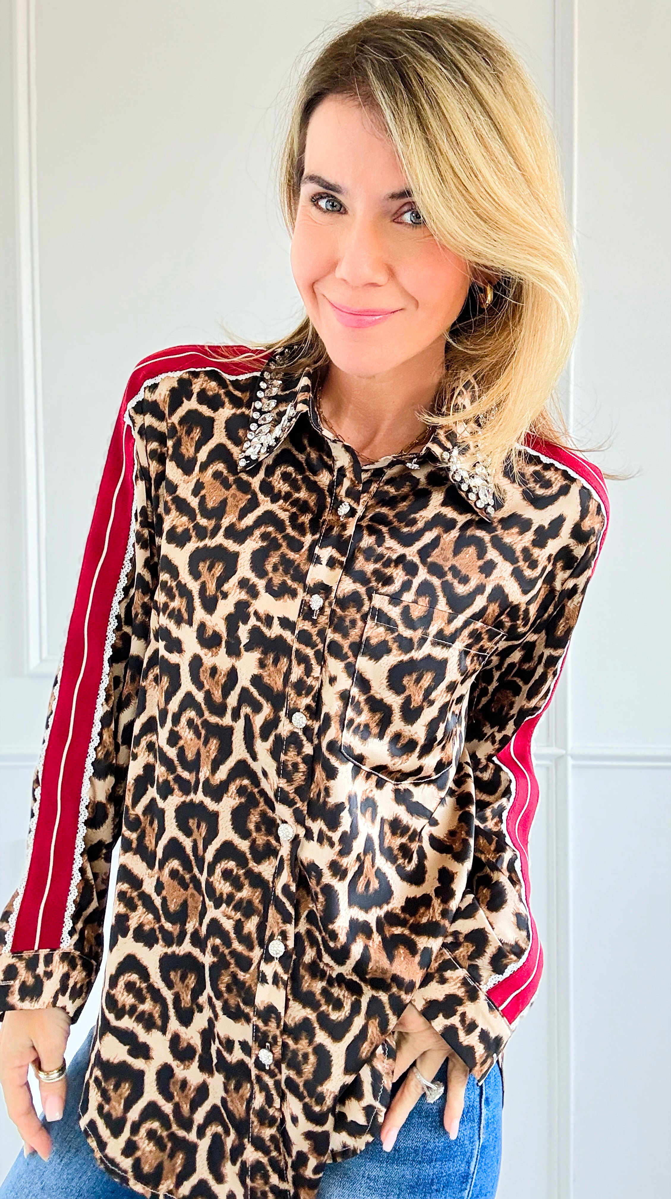 Glam Roar Button-Up Blouse-110 Long Sleeve Tops-LA' ROS-Coastal Bloom Boutique, find the trendiest versions of the popular styles and looks Located in Indialantic, FL