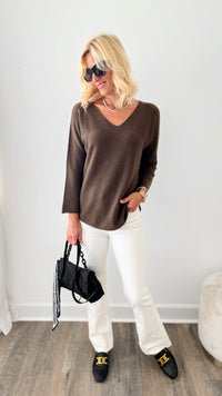 Soho Italian V-Neck Pullover - Chocolate-140 Sweaters-Italianissimo/ Max & D-Coastal Bloom Boutique, find the trendiest versions of the popular styles and looks Located in Indialantic, FL
