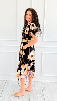 Capri Blossom Belted Italian Midi Dress-200 Dresses/Jumpsuits/Rompers-AZUL MONACO-Coastal Bloom Boutique, find the trendiest versions of the popular styles and looks Located in Indialantic, FL