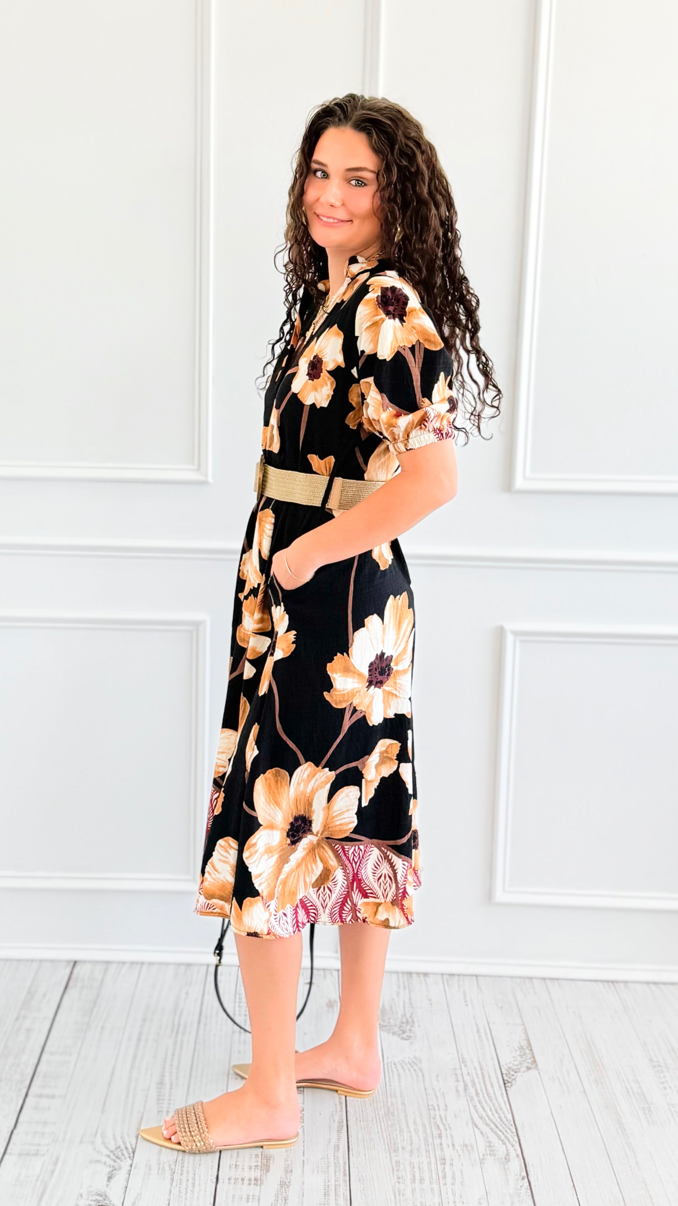 Capri Blossom Belted Italian Midi Dress-200 Dresses/Jumpsuits/Rompers-AZUL MONACO-Coastal Bloom Boutique, find the trendiest versions of the popular styles and looks Located in Indialantic, FL