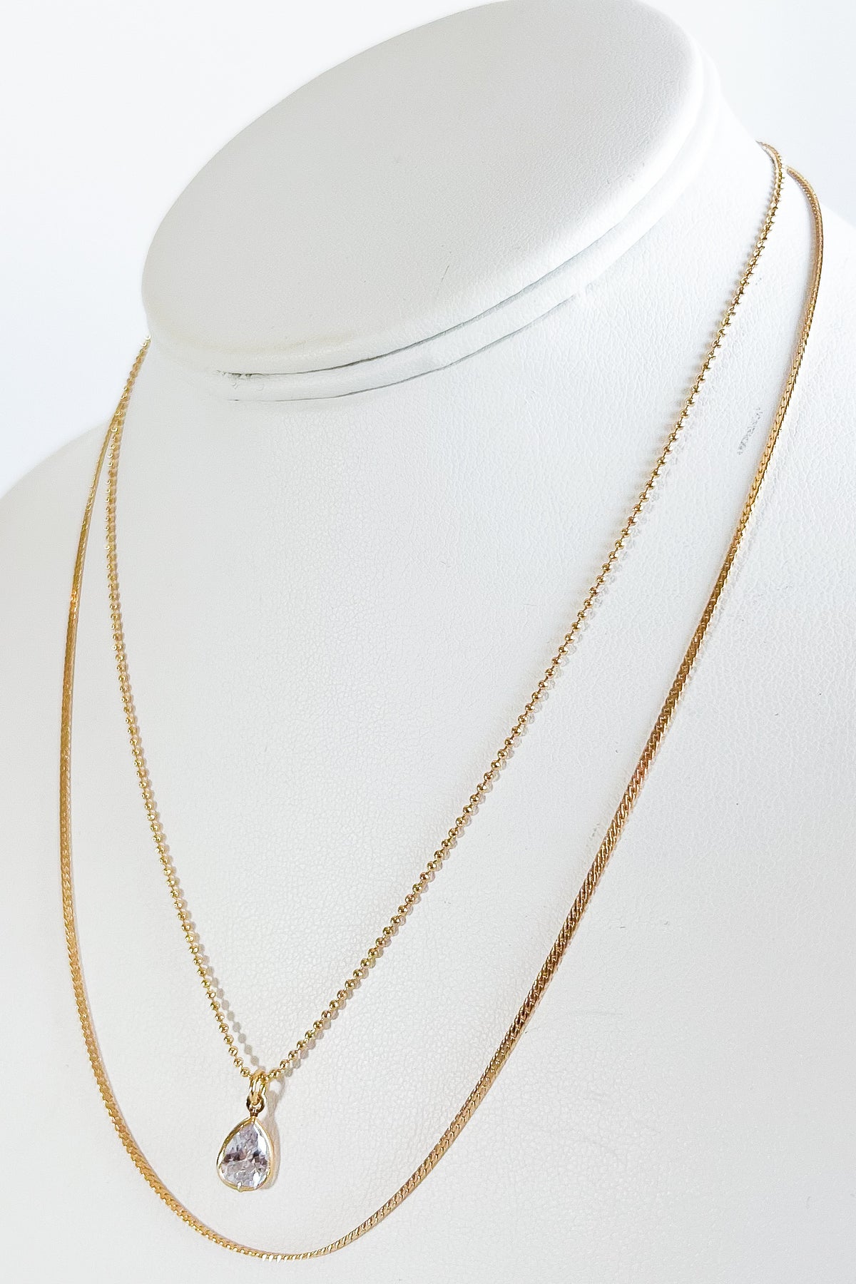 Double Layered Pear Necklace-230 Jewelry-NEWNYC2-Coastal Bloom Boutique, find the trendiest versions of the popular styles and looks Located in Indialantic, FL