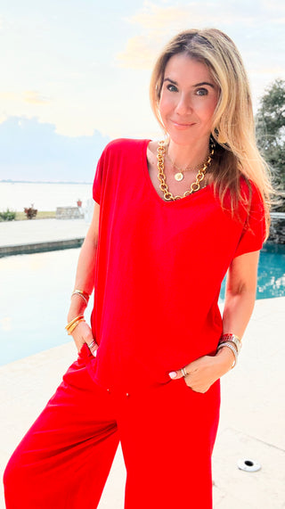 Alys Cotton Italian Top- Red