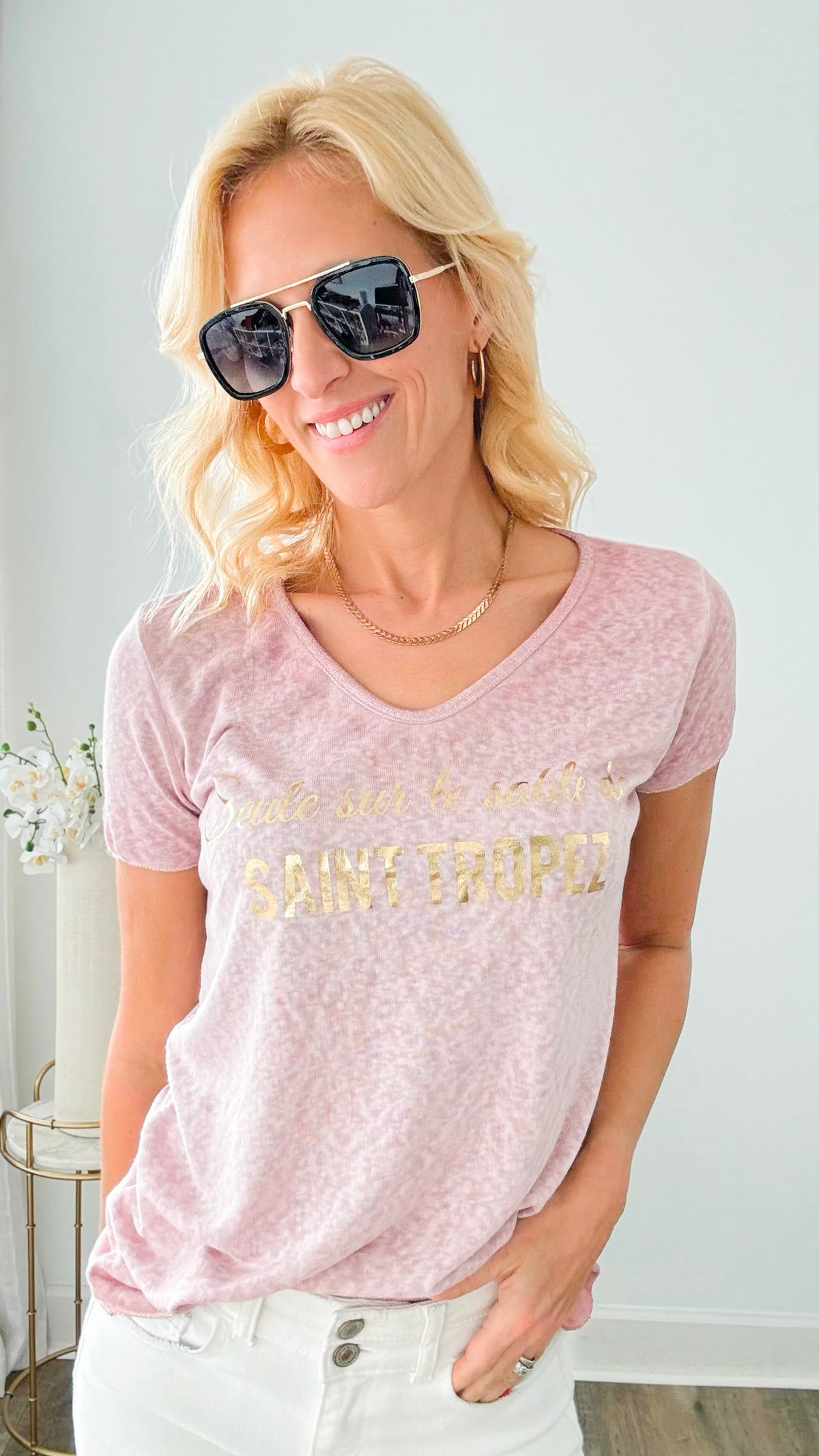 Sands Of St Tropez Italian Top - Blush-110 Short Sleeve Tops-moda italia-Coastal Bloom Boutique, find the trendiest versions of the popular styles and looks Located in Indialantic, FL