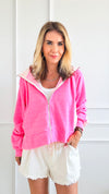 Hooded Sweatshirt Jacket - Neon Pink-160 Jackets-BucketList-Coastal Bloom Boutique, find the trendiest versions of the popular styles and looks Located in Indialantic, FL